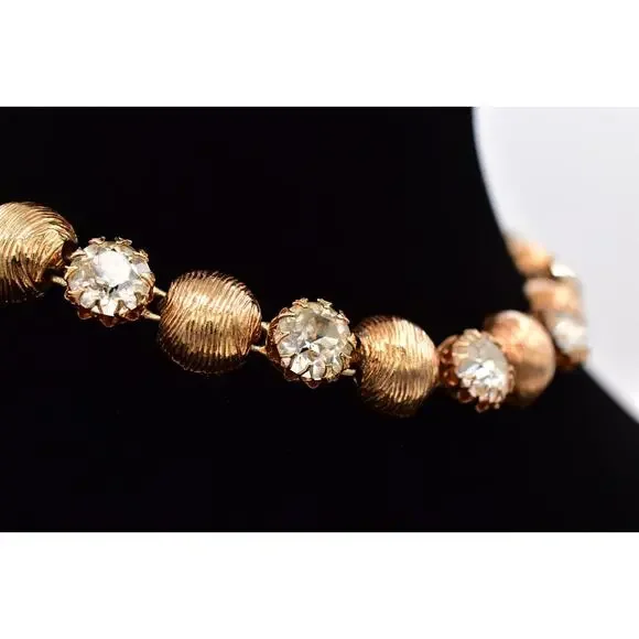 kramer Vintage Crystal Choker Necklace Gold Tone Chunky Chain Signed 1950s BinBM - Picture 5 of 12